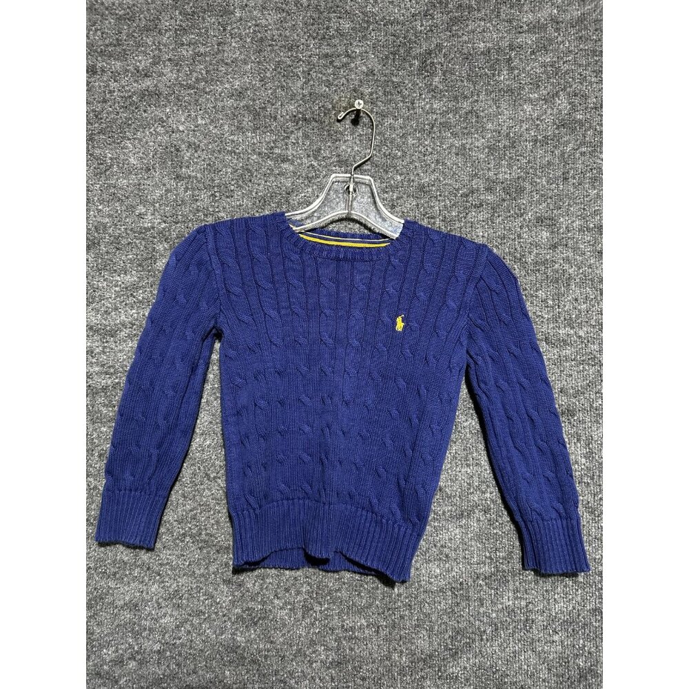 Polo Ralph Lauren Sweater Kids 5 Blue 100% Cotton Cable Knit Crewneck Pullover